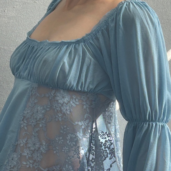 NWT Urban outfitters Romance Babydoll Top in Blue - Picture 9 of 12